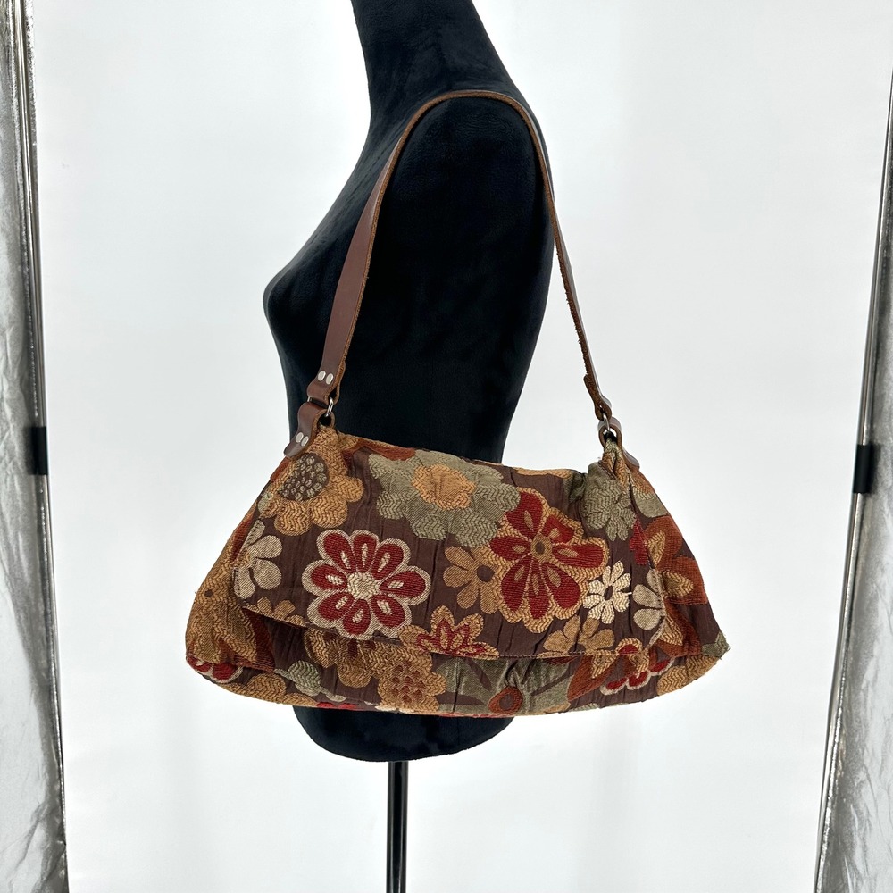 Vintage Midi Queen Floral Tapestry Slouchy Shoulder Bag Boho Bohemi Cottage Fall
